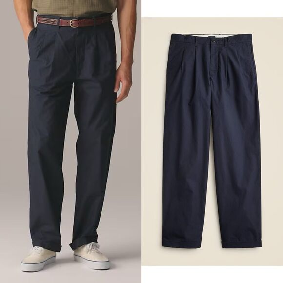 NWT J CREW Relaxed-fit double-pleated cotton poplin chino pant in Indigo 34/32 - Picture 1 of 5